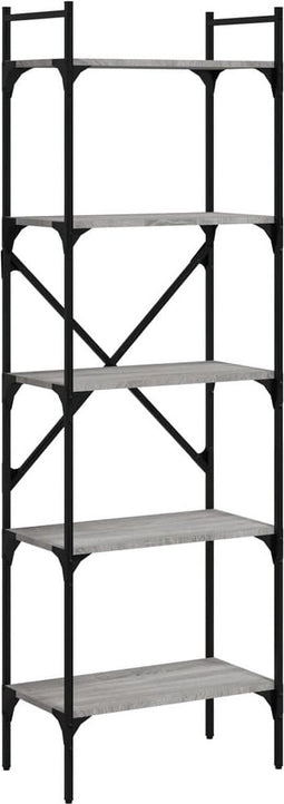 vidaXL - Boekenkast - 5-laags - 56x31,5x174 - cm - bewerkt - hout - grijs - sonoma