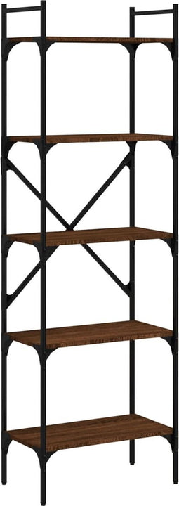 vidaXL - Boekenkast - 5-laags - 56x31,5x174 - cm - bewerkt - hout - bruin - eikenkleur