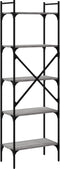 vidaXL - Boekenkast - 5-laags - 56x31,5x174 - cm - bewerkt - hout - grijs - sonoma