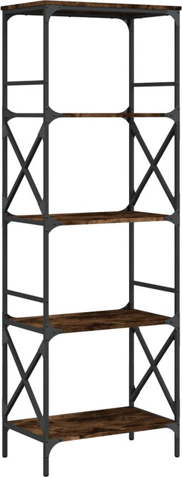 vidaXL - Boekenkast - 5-laags - 59x35x171 - cm - bewerkt - hout - gerookt - eikenkleur