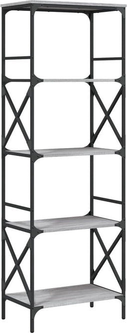 vidaXL - Boekenkast - 5-laags - 59x35x171 - cm - bewerkt - hout - grijs - sonoma - eiken