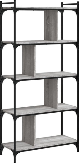 vidaXL - Boekenkast - 5-laags - 76x32x158 - cm - bewerkt - hout - grijs - sonoma