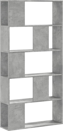 vidaXL - Boekenkast - 5-laags - 80,5x23,5x162,5 - cm - bewerkt - hout - betongrijs