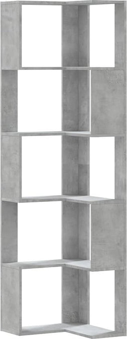 vidaXL - Boekenkast - 5-laags - hoek - 50x50x179 - cm - bewerkt - hout - betongrijs