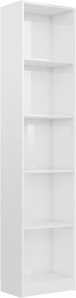 vidaXL - Boekenkast - 5 - schappen - 40x24x175 - cm - bewerkt - hout - hoogglans - wit