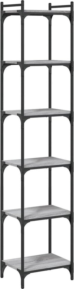 vidaXL - Boekenkast - 6-laags - 40x30x188 - cm - bewerkt - hout - grijs - sonoma - eiken
