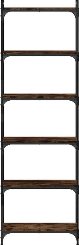 vidaXL - Boekenkast - 6-laags - 60x30x188 - cm - bewerkt - hout - gerookt - eikenkleur