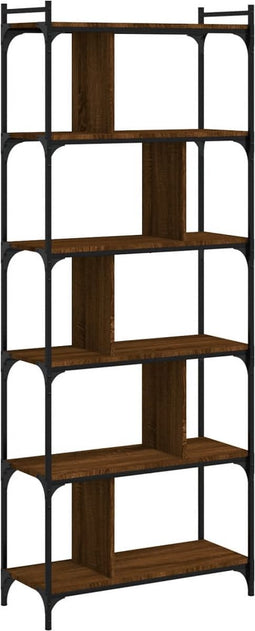 vidaXL - Boekenkast - 6-laags - 76x32x192 - cm - bewerkt - hout - bruin - eikenkleur