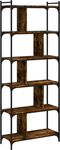 vidaXL - Boekenkast - 6-laags - 76x32x192 - cm - bewerkt - hout - gerookt - eikenkleur
