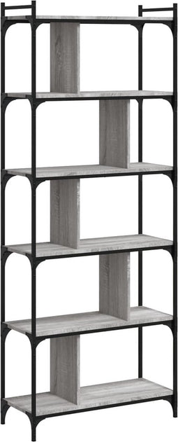 vidaXL - Boekenkast - 6-laags - 76x32x192 - cm - bewerkt - hout - grijs - sonoma