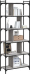 vidaXL - Boekenkast - 6-laags - 76x32x192 - cm - bewerkt - hout - grijs - sonoma