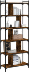vidaXL - Boekenkast - 6-laags - 76x32x192 - cm - bewerkt - hout - gerookt - eikenkleur