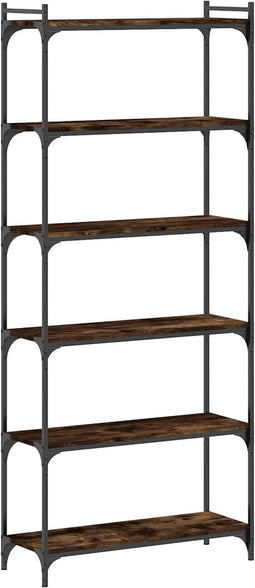 vidaXL - Boekenkast - 6-laags - 80x30x188 - cm - bewerkt - hout - gerookt - eikenkleur