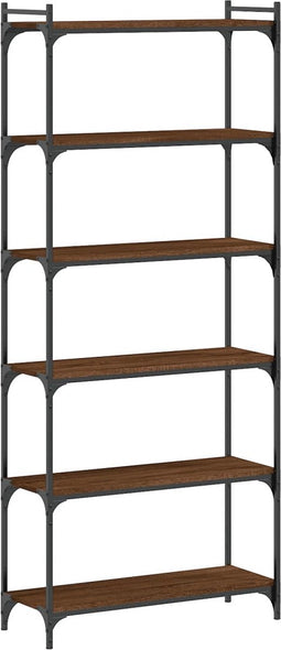 vidaXL - Boekenkast - 6-laags - 80x30x188 - cm - bewerkt - hout - bruin - eikenkleur