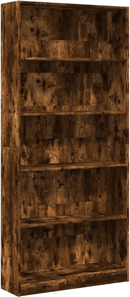 vidaXL - Boekenkast - 80x24x176 - cm - bewerkt - hout - gerookt - eikenkleurig
