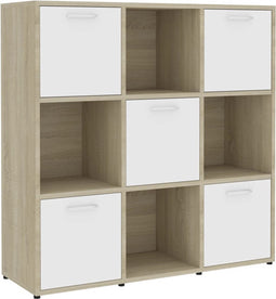 vidaXL - Boekenkast - 90x30x90 - cm - bewerkt - hout - wit - en - sonoma - eikenkleurig