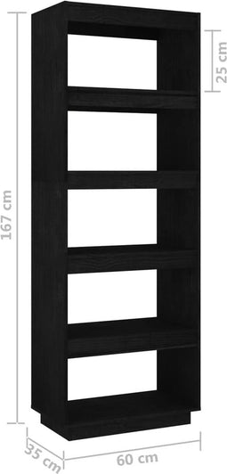 vidaXL - Boekenkast/kamerscherm - 60x35x167 - cm - massief - grenenhout - zwart