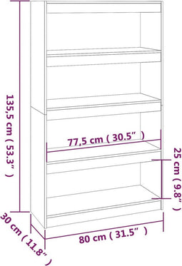 vidaXL - Boekenkast/kamerscherm - 80x30x135,5 - cm - grenenhout - honingbruin