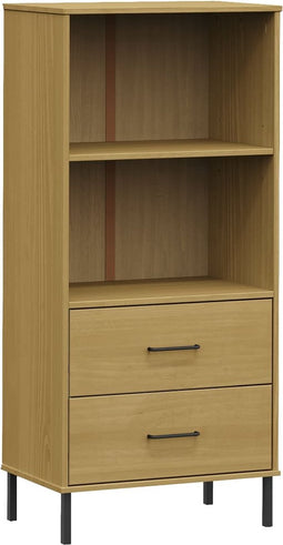 vidaXL - Boekenkast - met - 2 - lades - OSLO - 60x35x128,5 - cm - massief - hout - bruin