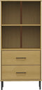 vidaXL - Boekenkast - met - 2 - lades - OSLO - 60x35x128,5 - cm - massief - hout - bruin
