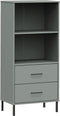 vidaXL - Boekenkast - met - 2 - lades - OSLO - 60x35x128,5 - cm - massief - hout - grijs