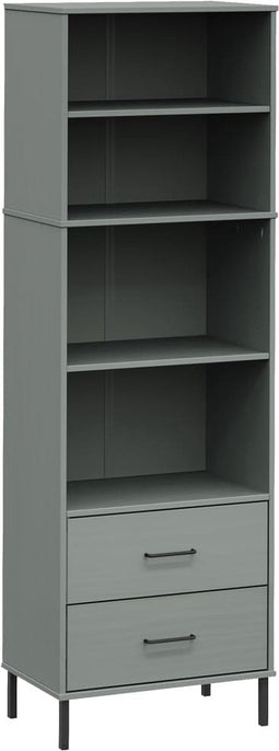 vidaXL - Boekenkast - met - 2 - lades - OSLO - 60x35x180 - cm - massief - hout - grijs