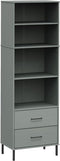 vidaXL - Boekenkast - met - 2 - lades - OSLO - 60x35x180 - cm - massief - hout - grijs