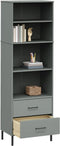 vidaXL - Boekenkast - met - 2 - lades - OSLO - 60x35x180 - cm - massief - hout - grijs