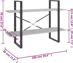 vidaXL - Boekenkast - met - 2 - schappen - 100x30x70 - cm - bewerkt - hout - betongrijs