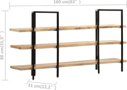 vidaXL - Boekenkast - met - 3 - schappen - 160x31x80 - cm - massief - mangohout