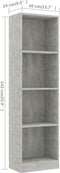 vidaXL - Boekenkast - met - 4 - schappen - 40x24x142 - cm - bewerkt - hout - betongrijs