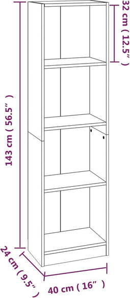 vidaXL - Boekenkast - met - 4 - schappen - 40x24x143 - cm - bewerkt - hout - bruineiken