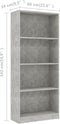 vidaXL - Boekenkast - met - 4 - schappen - 60x24x142 - cm - bewerkt - hout - betongrijs