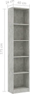 vidaXL - Boekenkast - met - 5 - schappen - 40x24x175 - cm - bewerkt - hout - betongrijs