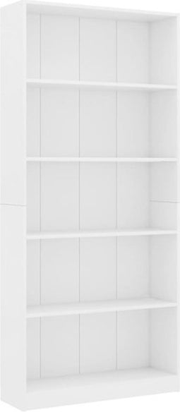 vidaXL - Boekenkast - met - 5 - schappen - 80x24x175 - cm - bewerkt - hout - wit