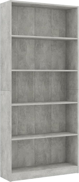 vidaXL - Boekenkast - met - 5 - schappen - 80x24x175 - cm - bewerkt - hout - betongrijs