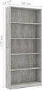 vidaXL - Boekenkast - met - 5 - schappen - 80x24x175 - cm - bewerkt - hout - betongrijs