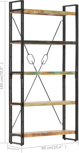 vidaXL - Boekenkast - met - 5 - schappen - 90x30x180 - cm - massief - gerecycled - hout