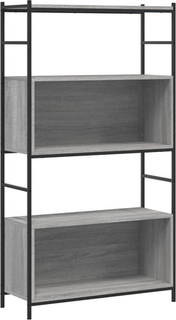 vidaXL - Boekenrek - 80x30x145,5 - cm - bewerkt - hout - en - ijzer - grijs - sonoma