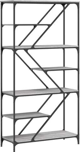 vidaXL - Boekenrek - 91x36x176 - cm - bewerkt - hout - en - staal - grijs - sonoma
