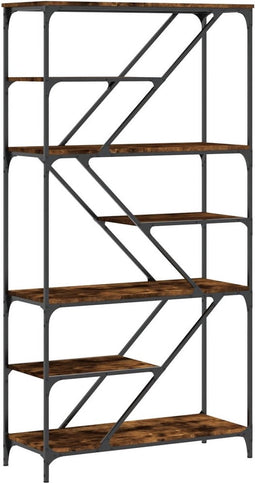 vidaXL - Boekenrek - 91x36x176 - cm - bewerkt - hout - en - staal - gerookt - eikenkleur