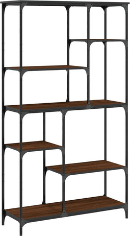 vidaXL - Boekenrek - 99x35,5x176 - cm - bewerkt - hout - en - staal - bruin - eikenkleur