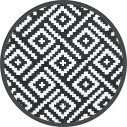 vidaXL - Buitenkleed - ARAKIL - Ø - 120 - cm - polypropeen - wit - en - zwart