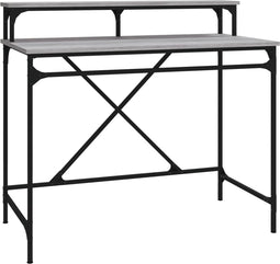 vidaXL - Bureau - 100x50x90 - cm - bewerkt - hout - en - ijzer - grijs - sonoma - eiken