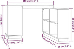 vidaXL - Bureau - 110x50x75 - cm - massief - grenenhout - grijs