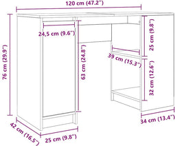 vidaXL - Bureau - 120x42x76 - cm - spaanplaat - ambachtelijk - eikenkleurig