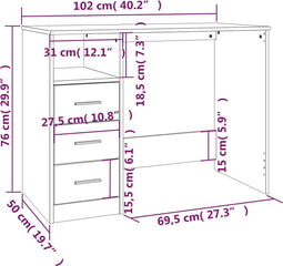 vidaXL - Bureau - met - lades - 102x50x76 - cm - bewerkt - hout - hoogglans - wit