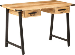 vidaXL - Bureau - met - lades - 105x55x70 - cm - massief - mangohout - en - ijzer