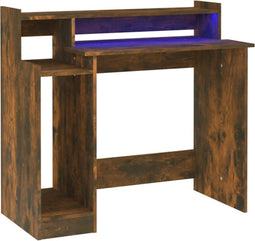 vidaXL - Bureau - met - LED-verlichting - 97x45x90 - cm - hout - gerookt - eikenkleur
