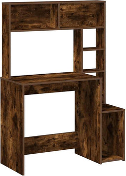 vidaXL - Bureau - met - schappen - 100x45x140 - cm - bewerkt - hout - gerookt - eiken